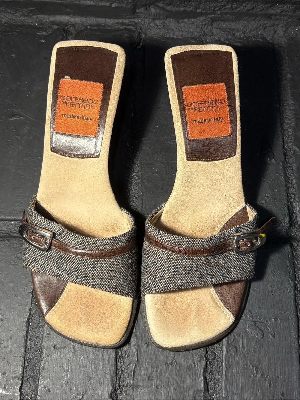 Goffredo Fantini Brown Tweed Slide Sandals